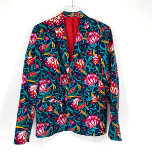Mr Turk Blazer Mens 36‎ Blue Floral Colorful Tropical Retro Jacket Sportcoat